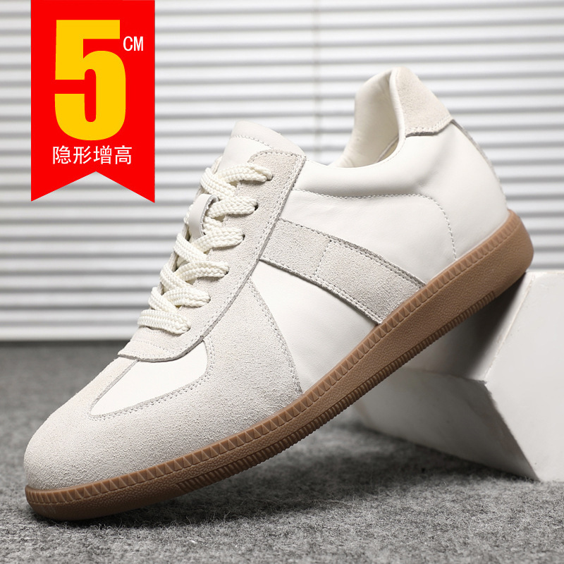[5cm Moral Training Shoes] Genuine Leather White Shoes, Forrest Gump Shoes, Thick-Soled Casual Sports Sneakers, Comfortable and Wear-Resistant Men's Shoes