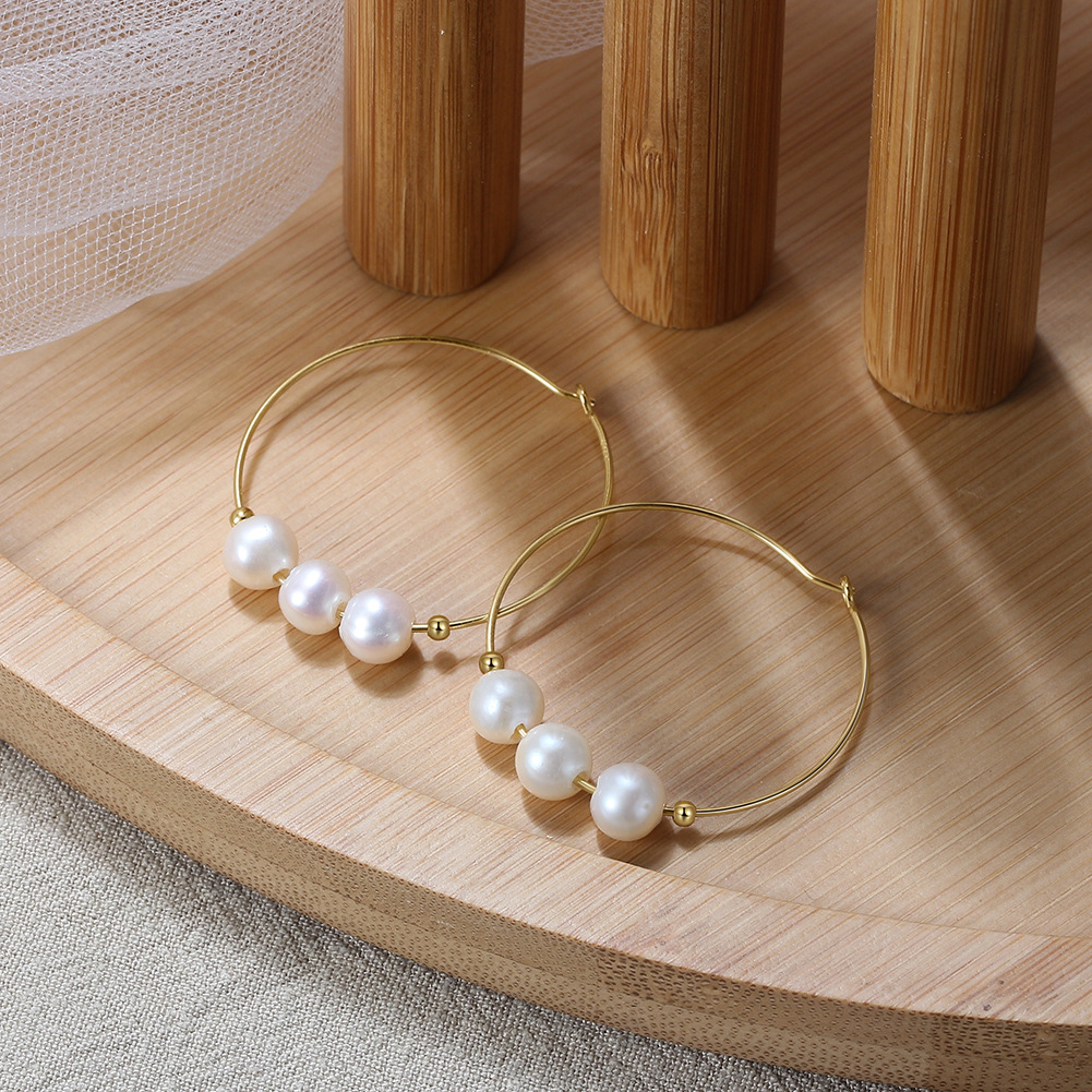 1 Paar Einfacher Stil Kreis Süßwasser Perle Sterling Silber Überzug Hoop Ohrringe display picture 4