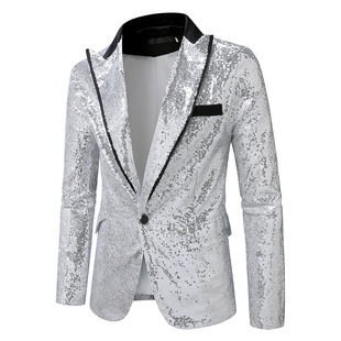 Cross-border European and American Men's Sequin Disco Suit Stage Host Suit Jacket Banquet Performance Dress Jacket