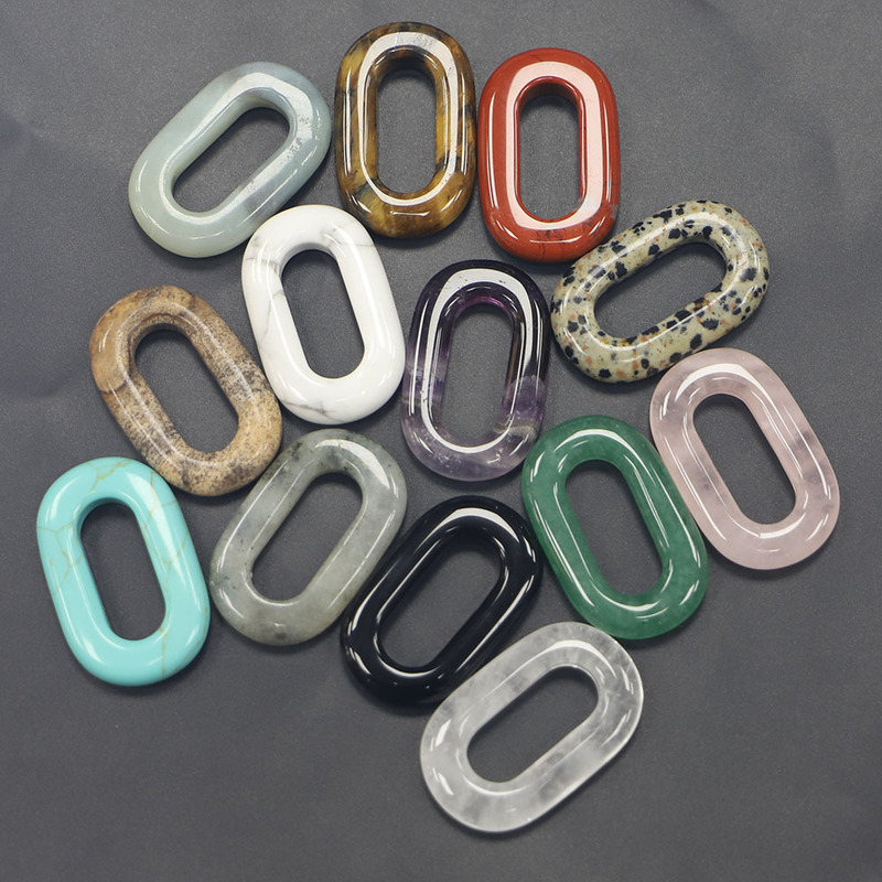 40×35×7mm Natural Stone Amethyst Pink Crystal O-Ring Pendant Oval Circle DIY Jewelry Pendant Accessories