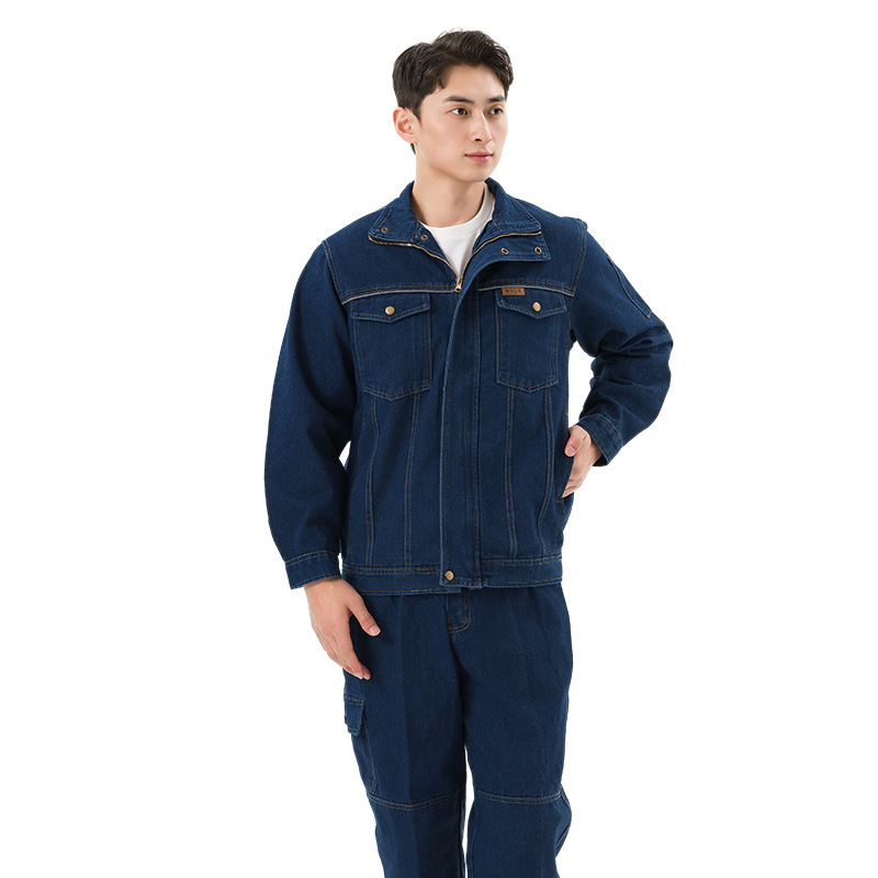 劳保牛仔工作服棉长袖加厚套装男电焊耐磨电焊汽修工程服工装|undefined