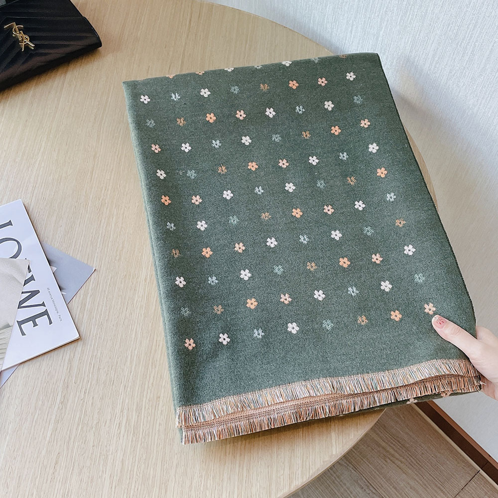 Version des berühmten Damen-Schals mit süßen kleinen Blumen im Kaschmir-Quasten-Stil für Damen, 192 x 62 cm, warm im Winter_voghion.com