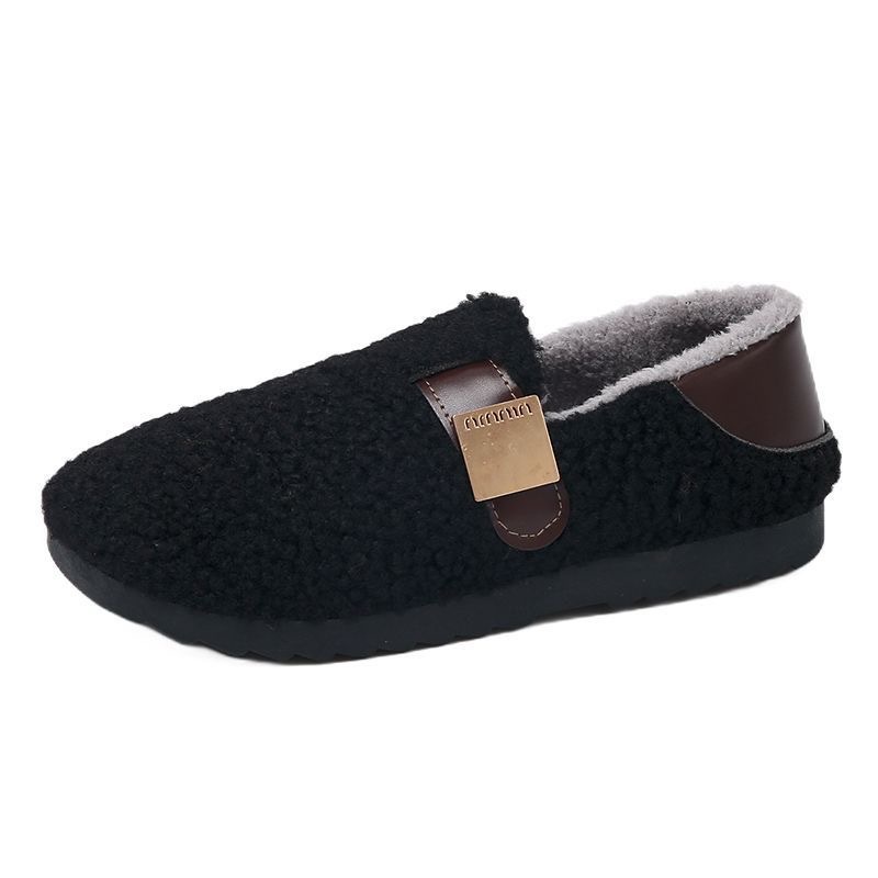 Invierno de cordero coreano zapatos de mujer con zapatos de frijol y algodón retro con una sola pie plana.