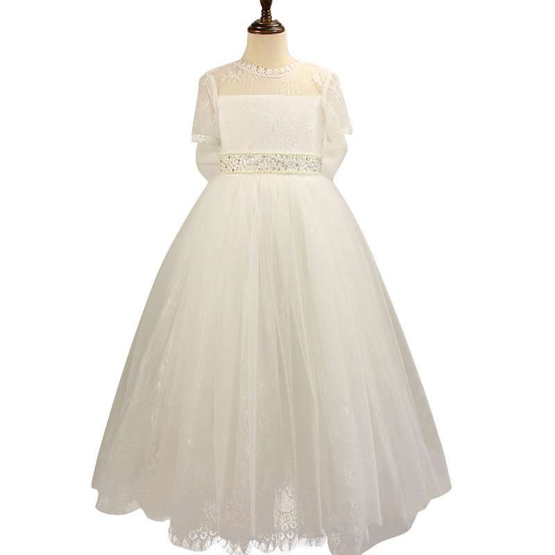 Europa y América del comercio exterior transfronterizo vestido de boda de los niños de encaje de manga corta sin respaldo de la niña princesa vestido largo