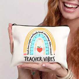 跨境热款Teacher Cosmetic bag 时尚教师帆布化妆包收手拿袋