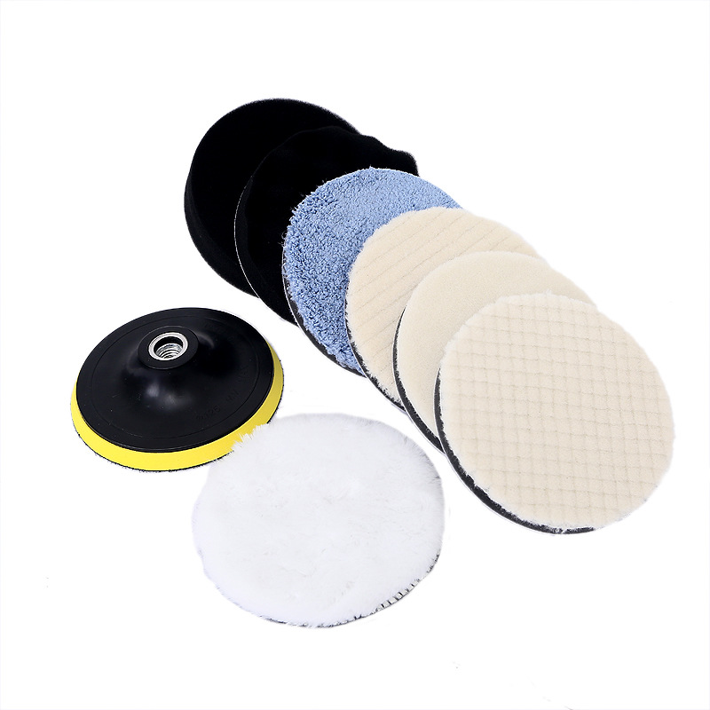 跨境货源汽车美容打蜡抛光海绵垫5英寸9PCS组合日式羊毛盘收蜡盘
