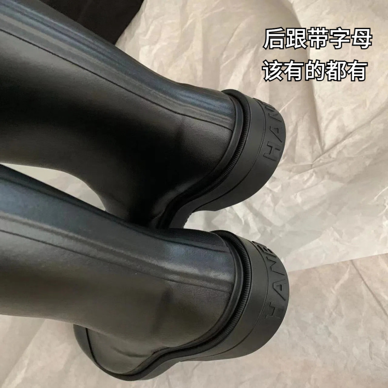 小香风长筒雨靴女大头鞋防滑防水鞋不过膝胶靴高筒骑士靴黑色长靴|undefined