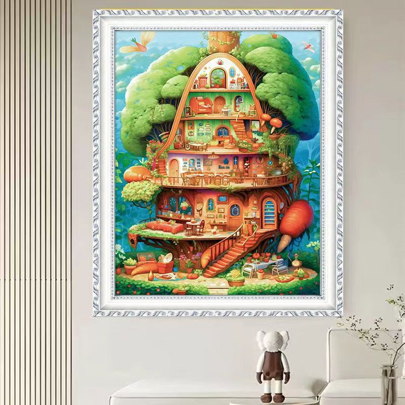 Mona Lisa real cruz de cabana encantadora dibujos animados modernos bordados a mano 49 bordados de color completo sin gancho