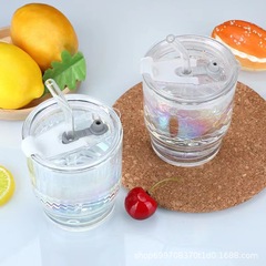 新款ins風時尚鐳射玻璃杯北極光高顏值竹節杯大容量牛奶果汁吸管