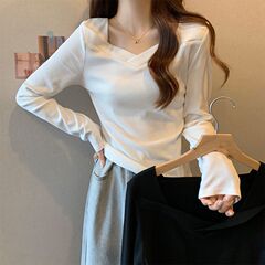 德绒V领打底衫内搭女2025新款秋冬设计感长袖T恤修身上衣女外穿