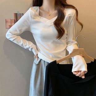 Derong V Neck Bottoming Shirt for Women 2025 New Autumn and Winter Design Long-Sleeved T-Shirt Slim Top for Women to Wear Outside