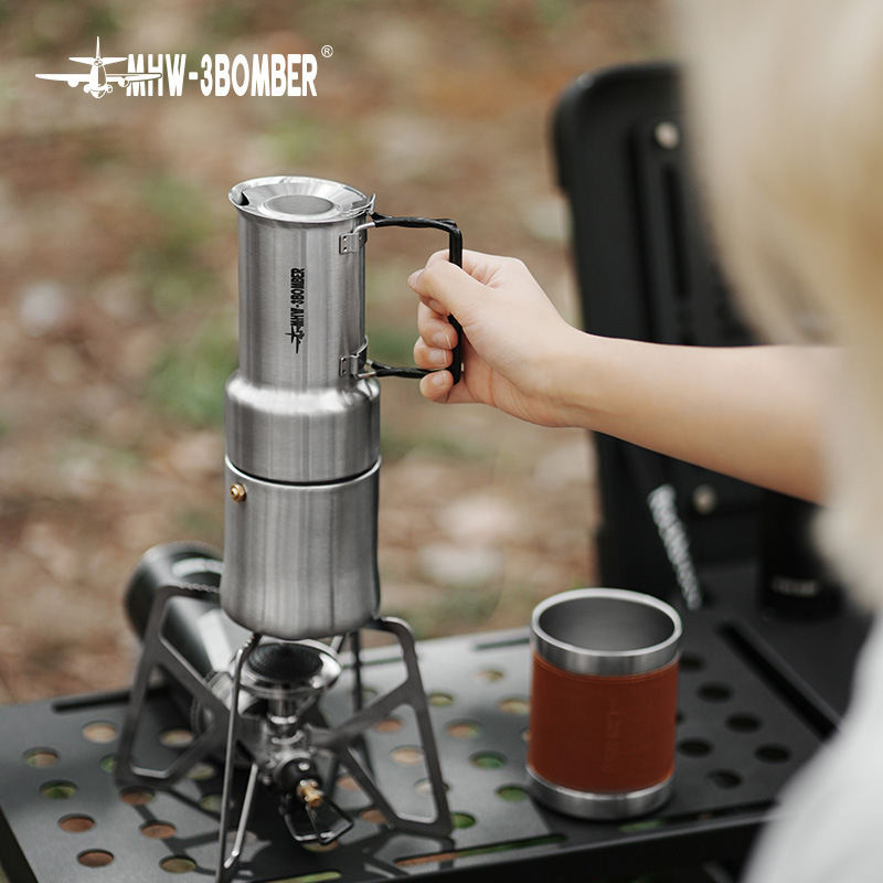 Mhw-3Bomber Bomber Met Outdoor Moka Pot Stainless Steel American Coffee Pot Espresso Machine