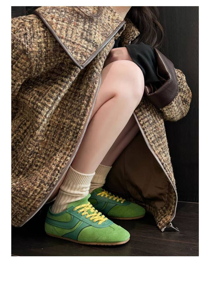 Giày sneaker nữ da thật cổ thấp dáng cổ điển buộc dây phối màu — Bạc, màu nâu, màu xanh lá cây, màu đỏ chi tiết 17