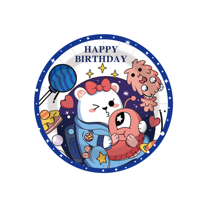 太空小熊生日主题派对纸盘纸杯纸巾一次餐具桌布拉旗装饰道具用品|undefined