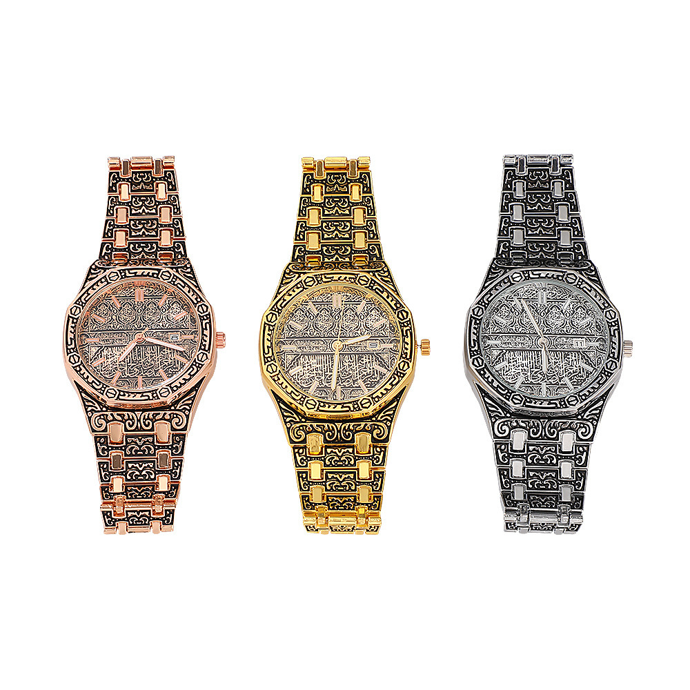 厂家批发欧美风格时尚商务钢带男士手表男表经典名表雕花腕表配件