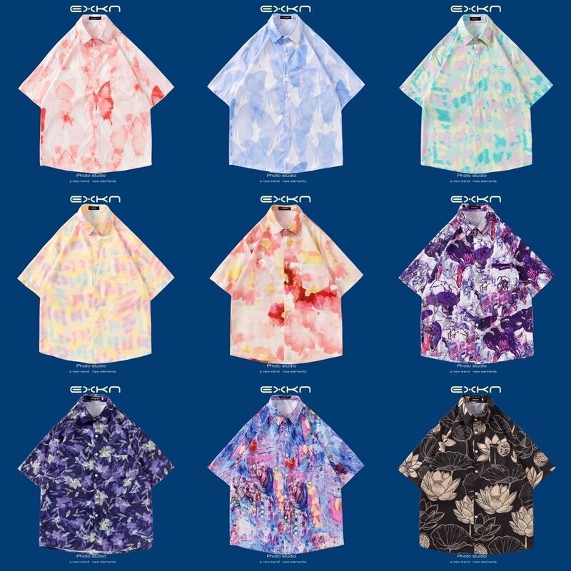 New Japanese-Style Hong Kong Summer Short-Sleeve Shirts for Men and Women, Retro Cool Hawaiian Loose Beach Couple Shirts Trendy