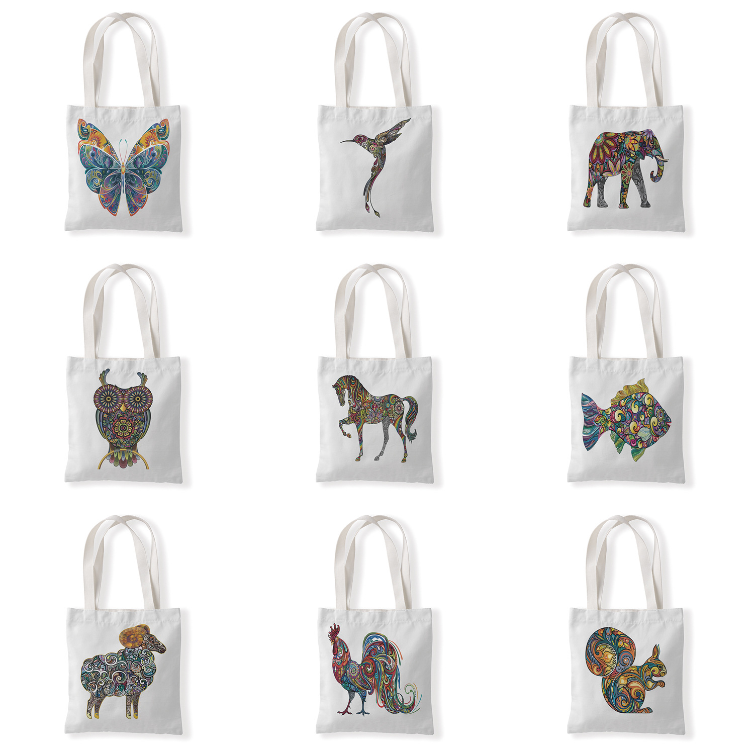 创意动物印花义乌帆布袋休闲单肩袋手拎来图定制零钱袋环保购物袋