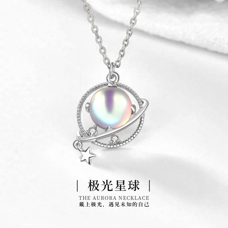 丽铭原创新品首饰925纯银梦幻星球项链女ins风森系月光石项饰批发