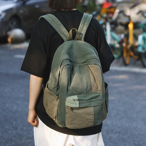 Japanese Retro Forest Canvas Double Shoulder Bag for Women, School Bag, Ins Color Clash, Unique Leisure Student Backpack