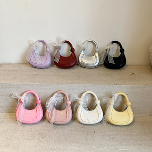 Children's Bag Korean Style Bow Princess Handbag New Baby Mini Shaped Crossbody Moon Bag Coin Purse