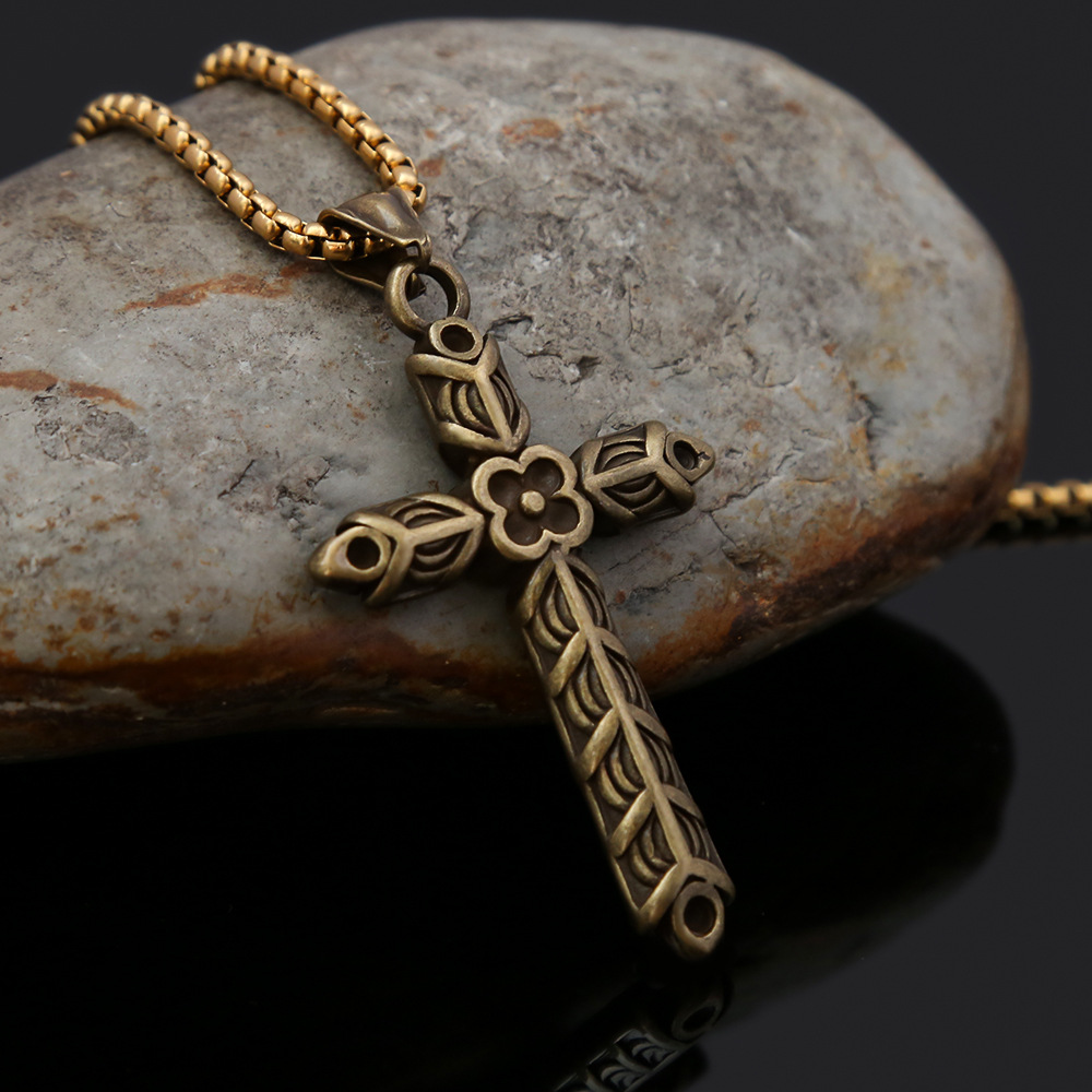 Cross Flower Necklace For Men In Stainless Steel Titanium Style_voghion.com