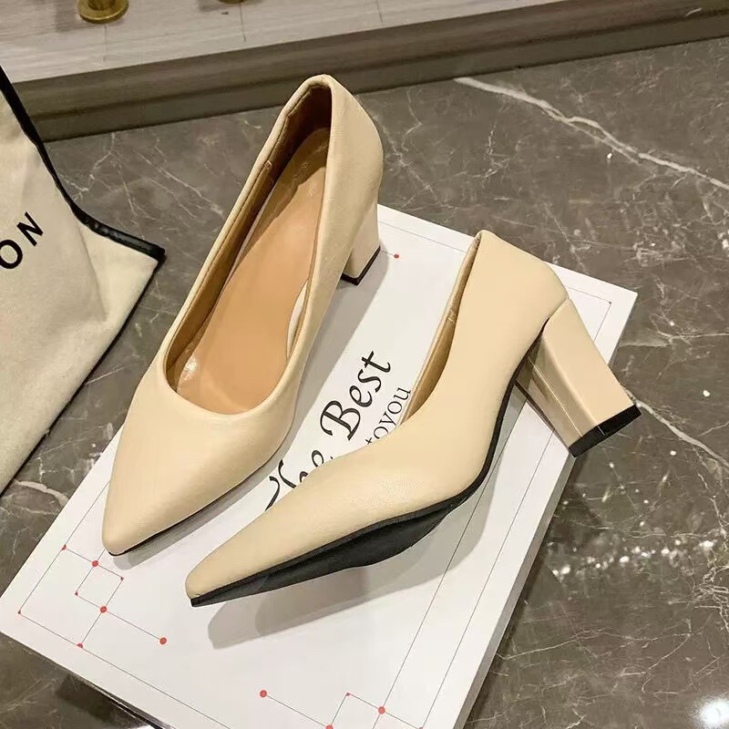 Single Shoes Black Thick Heel 2025 Summer New High-End Laminated Work Shoes High Heels Women's Elegant Pointed Toe Patent Leather