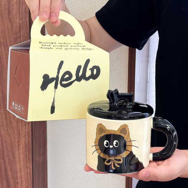 かわいい猫カップオフィスマグ蓋付きウォーターカップセラミックカップルギフトギフトボックス誕生日ギフト|undefined