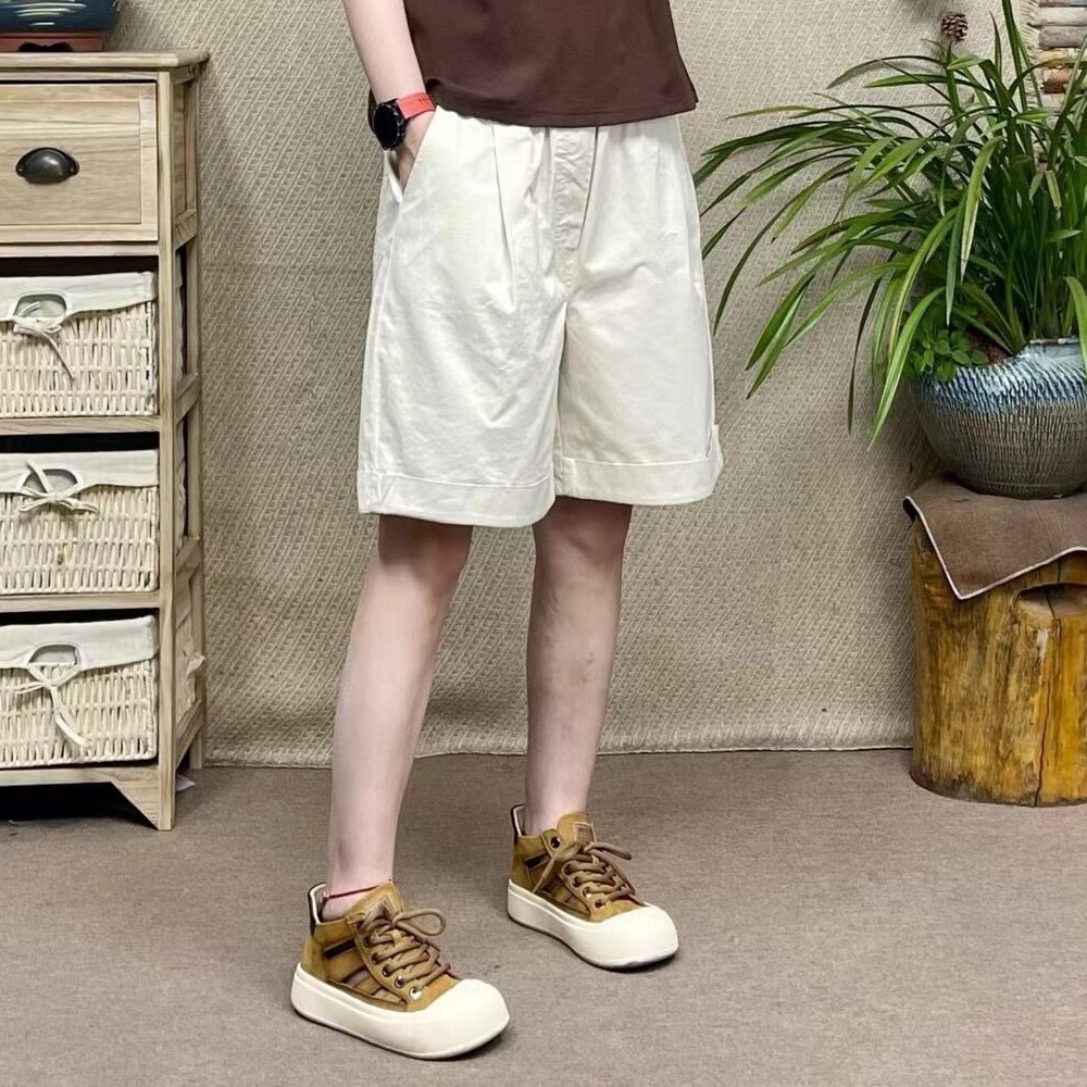 Casual Shorts, New Summer Style, Retro Loose Versatile Mid-Length Pants for Women, Commuter Fashion Solid Color Pants 2390