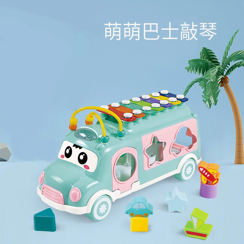 Игрушка-детская музыкальная игрушка Apple Uncle Bus Piano Toy: детский металлофон и ударный инструмент для детей 6 месяцев - 3 лет, розовый или синий