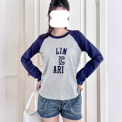 CEは色の丸首の長袖のtシャツの女性の植毛のアルファベットをぶつけます。