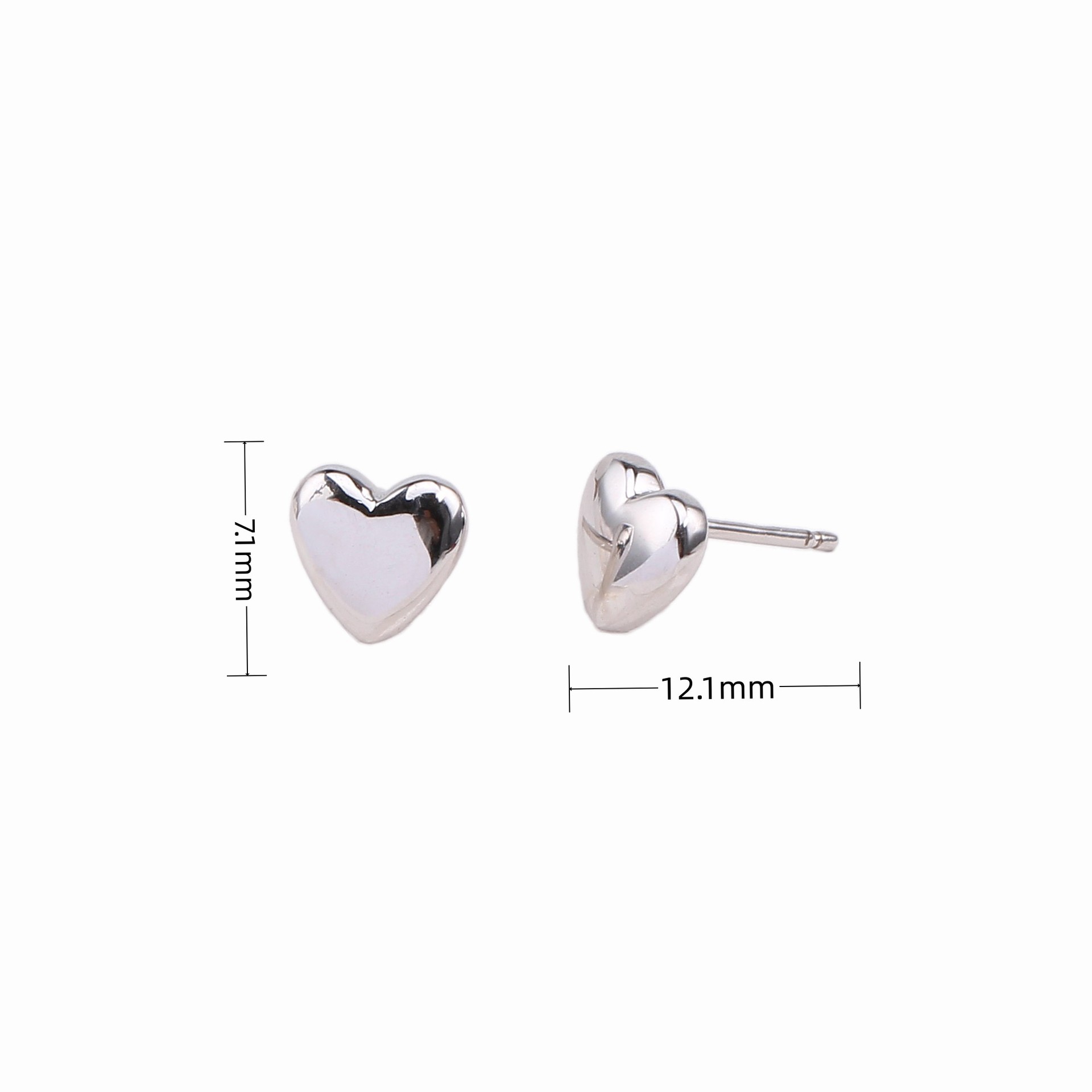 Electroplating Gold Plating Process 925 Sterling Silver Ear Needle Material 1 Pair 925 Sterling Silver Heart Shape Ear Studs