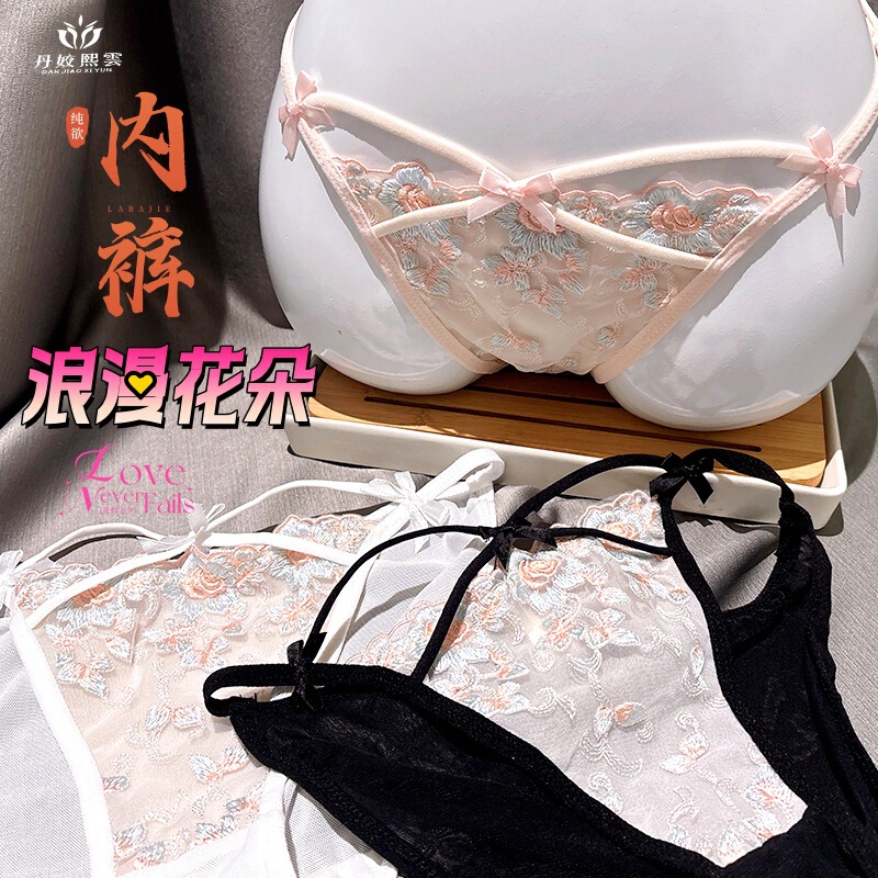 French Style Light Mature Royal Sister Style Cross Lace-up Girls' Underwear Autumn and Winter Sexy Embroidered Printed Slim-fit Low-waisted Briefs