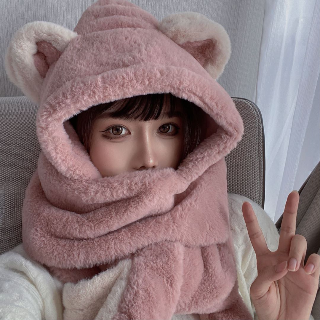 The new contrasting rabbit hair three -piece pink