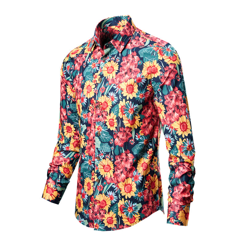 2022 New Foreign Trade Men's Long Sleeve Floral Shirt AliExpress Long Sleeve Printed Casual Fashion Floral Shirt Shirt Men