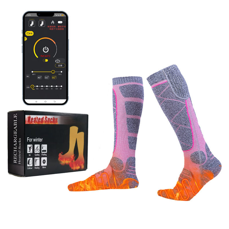 Cross-Border Full-Foot Heating Socks, Winter USB Charging Warm Heating Socks, Pink Ski Electric Heating Socks