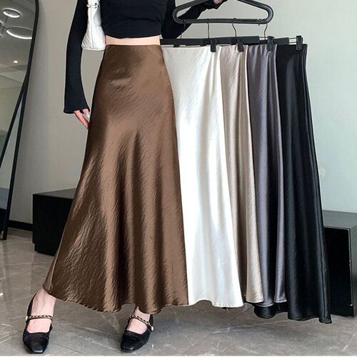 Acetic satin skirt for women 2025 spring and summer new style hanging A-line fishtail skirt medium and long commuting Korean style