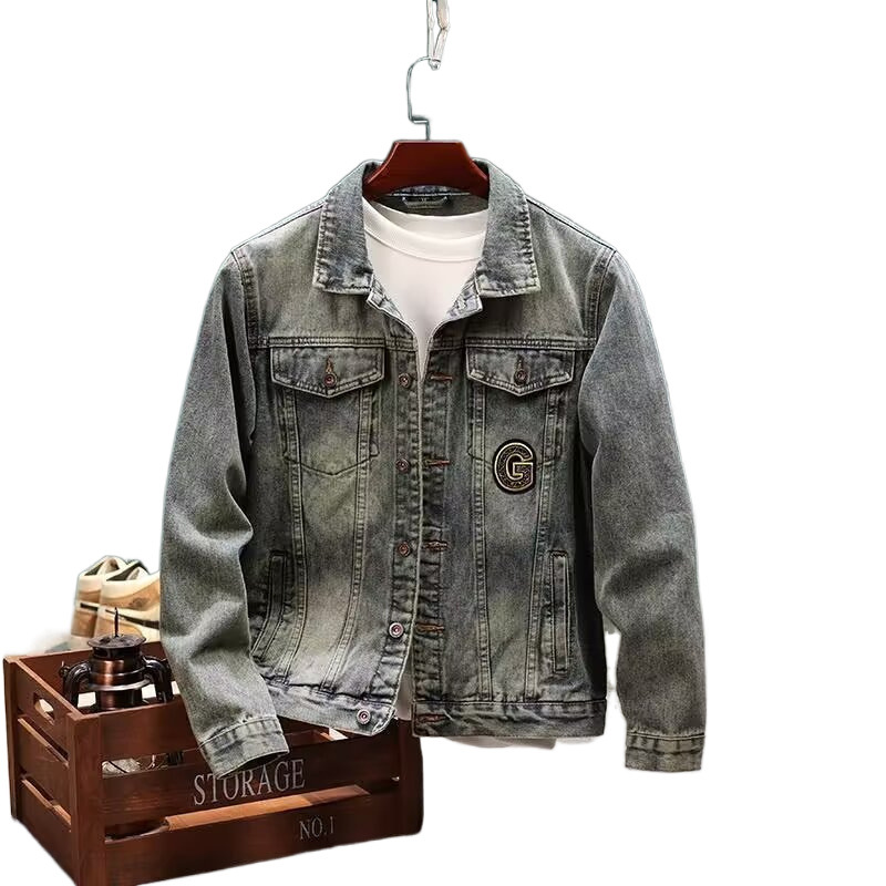 Men's Clothing Fashionable letter embroidered denim jacket for men, high end trendy brand, spring and autumn new workwear jacket, outerwear denim_voghion.com