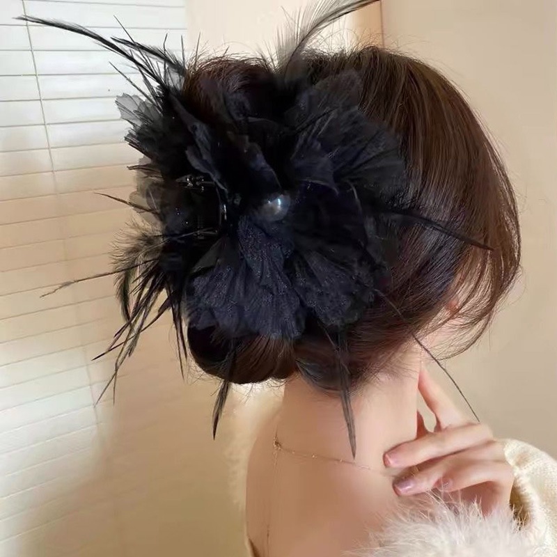 Satín de alta sensación, arco negro grande, clip de tiburón, toque de cabeza, clip de nube, clip de agarre, clip de cabello, tarjeta de cabello de mujer