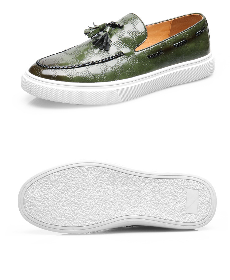 New bean shoes men's loafer English fringe advanced slip-on_vogvips.com