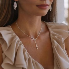 跨境爆款 简约数字8字十字架项链首饰 欧美女士潮流爆款锁骨链