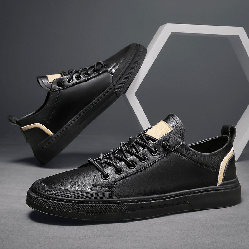 Giày sneaker nam da lì phối chỉ may, đế bằng thấp, phong cách thường ngày — 21506 màu đen, 5025 màu trắng, 5025 màu đen, Màu trắng 21506