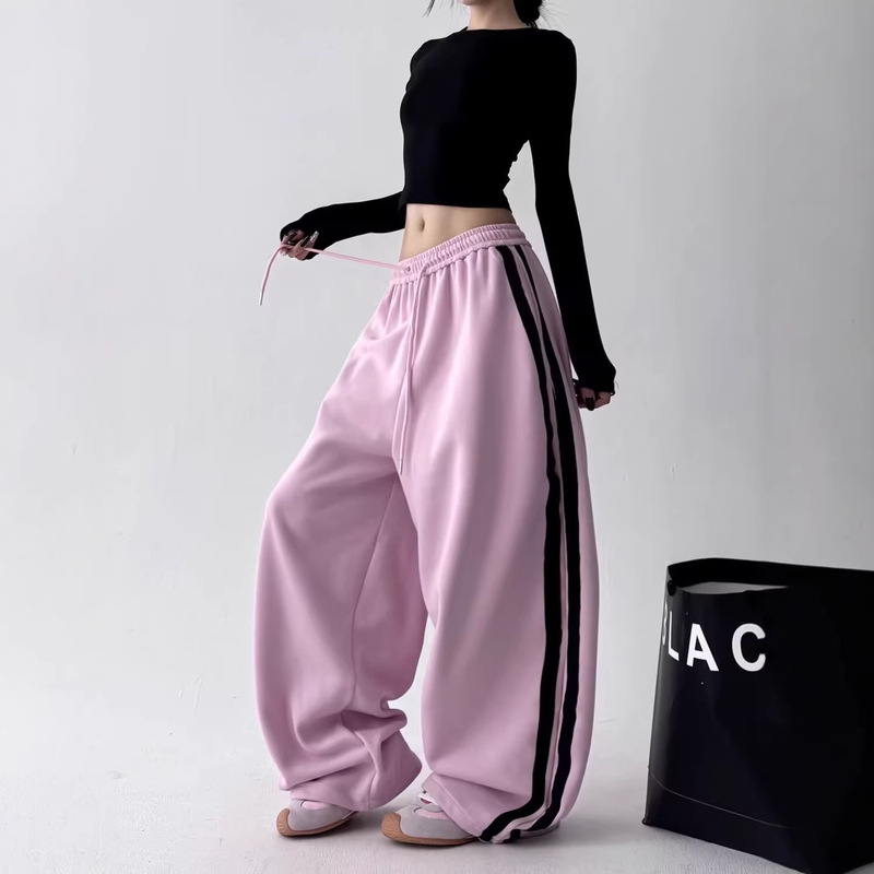 Korean-Style Lazy Pink Hip-Hop Sweatpants for Women, Spring High-Waisted Loose Street Dance Trendy Jazz Dance Pants Korean-Style Lazy Pink Hip-Hop Sweatpants for Women, Spring High-Waisted Loose Street Dance Trendy Jazz Dance Pants