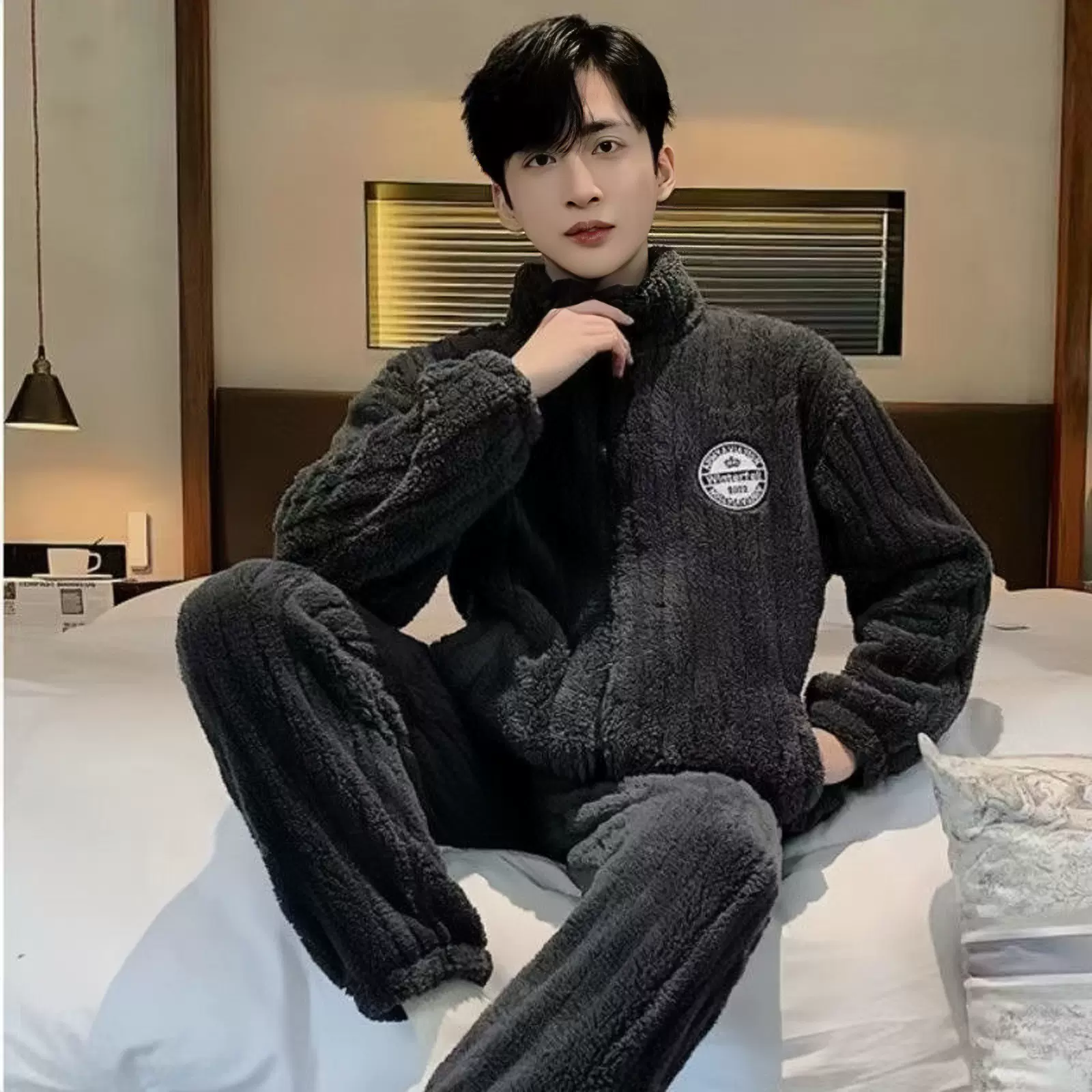 珊瑚绒家居服加厚加绒睡衣珊瑚绒保暖秋冬款男士青少年新款家居