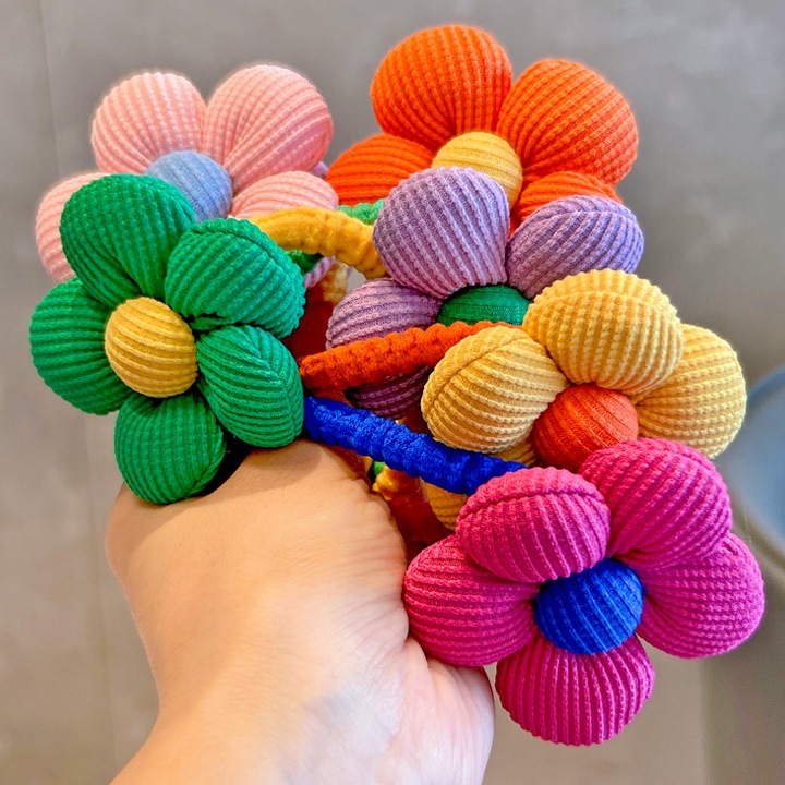 Cuerda de pelo otoño nuevo estilo cuerda de pelo no duele la banda de goma tela de la muchacha flor pelo banda lazo cabeza de la bola de la muchacha