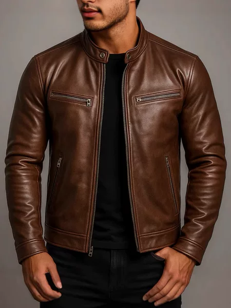 Amazon Men's European and American Style Winter Cross-Border Motorcycle Fashion Slim Fit Leather Jacket Men's Thickened Coat