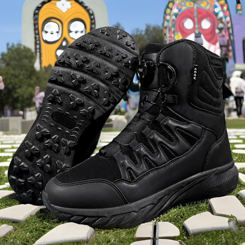 2025 AliExpress Travel One Pinduoduo emitió botas de senderismo al aire libre de gran tamaño transfronterizas botas militares de ayuda media para hombres