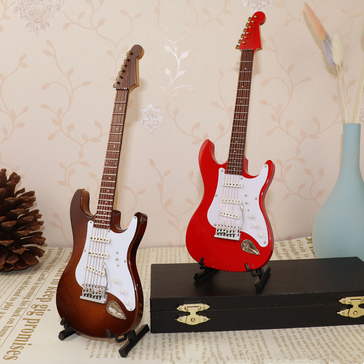 エレキギター模型ミニ4色木製エレキギター置物模型音楽訓練先生誕生日会社プレゼント