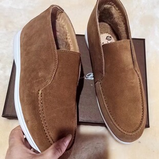 In stock direct sales LP High version genuine leather real fur High version slip-on casual soft bottom cotton shoes comfortable all-match loafers