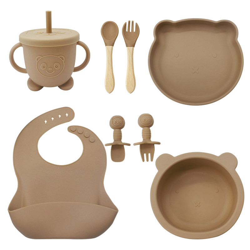 Oso vajilla traje de silicona bebé vajilla de dibujos animados oso plato tazón niños alimentación vajilla traje de comida complementaria