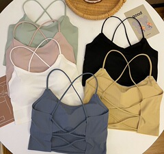 Summer seamless ice silk tube top cross suspender base anti-exposure inner wear with chest pad thin breathable chest wrap for women